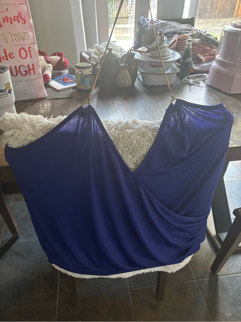 City Chic Royal Blue Draped Surplice Top Gold Chain Strap Blouse Plus Size